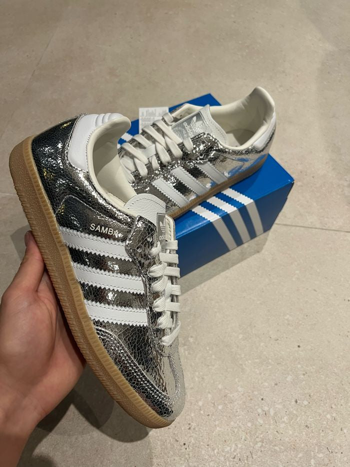 adidas Samba OG Silver Metallic Cracked Leather (Women's)