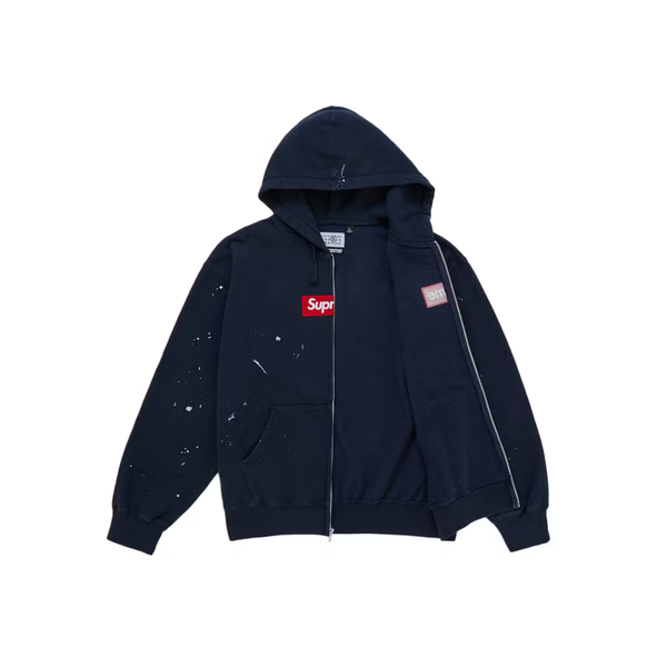 Supreme MM6 Maison Margiela Box Logo Zip Up Hooded Sweatshirt Navy