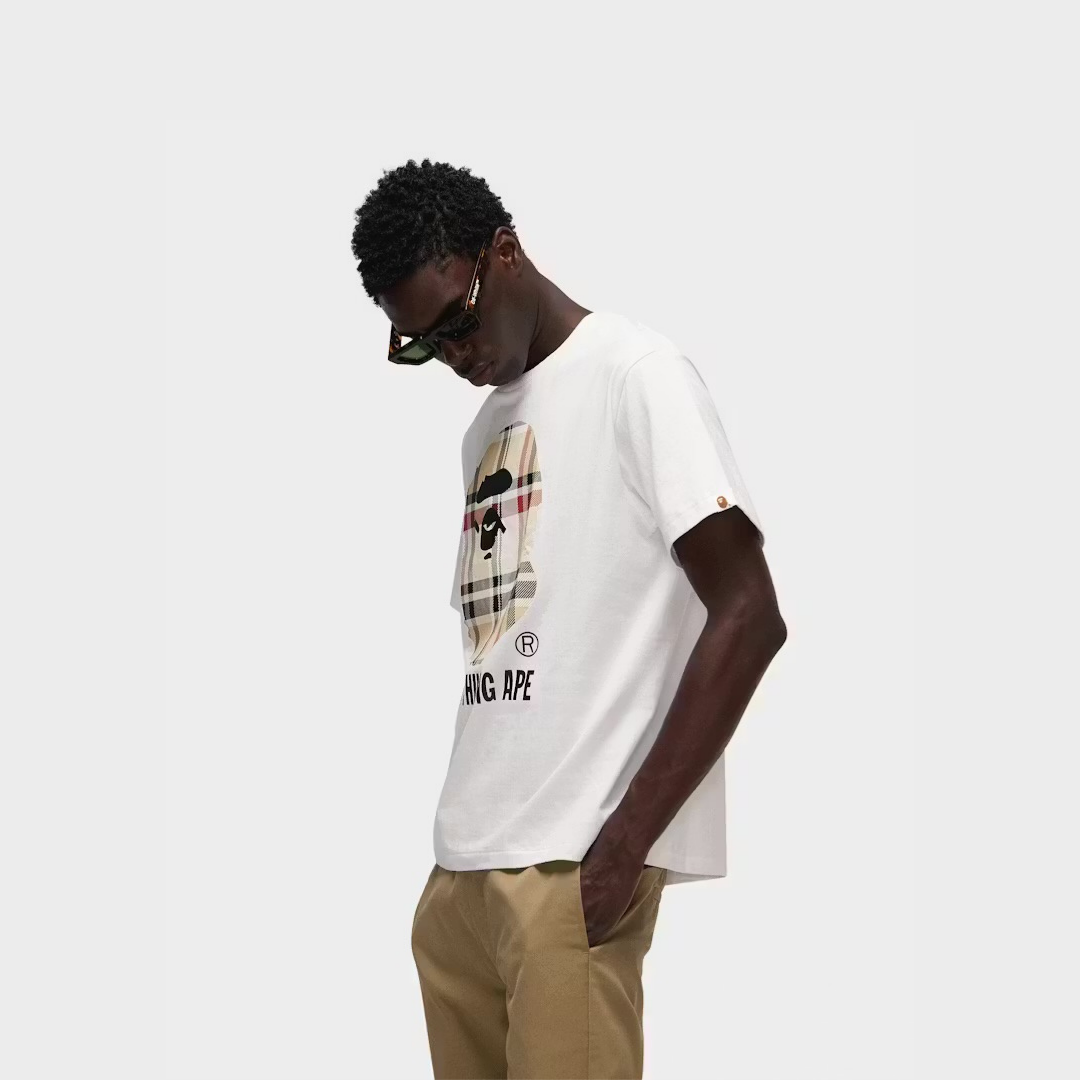 BAPE A Bathing Ape Check by Bathing Tee White/Beige