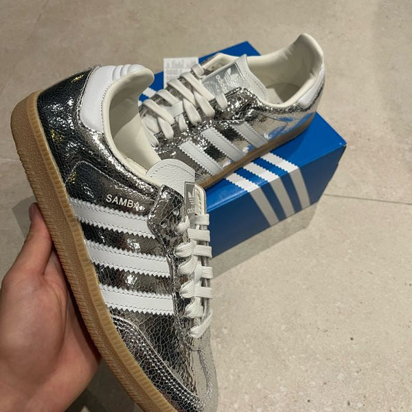 adidas Samba OG Silver Metallic Cracked Leather (Women's)